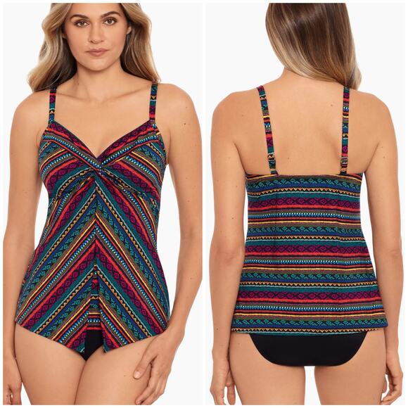 Miraclesuit NWT Love Knot Tankini Top in Raya De Sol Size 16 Underwire Bra Top - Picture 1 of 10